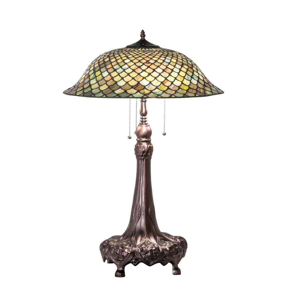 Meyda Lighting 230465 31" High Tiffany Fishscale Table Lamp In Green;beige Mahogany Bronze
