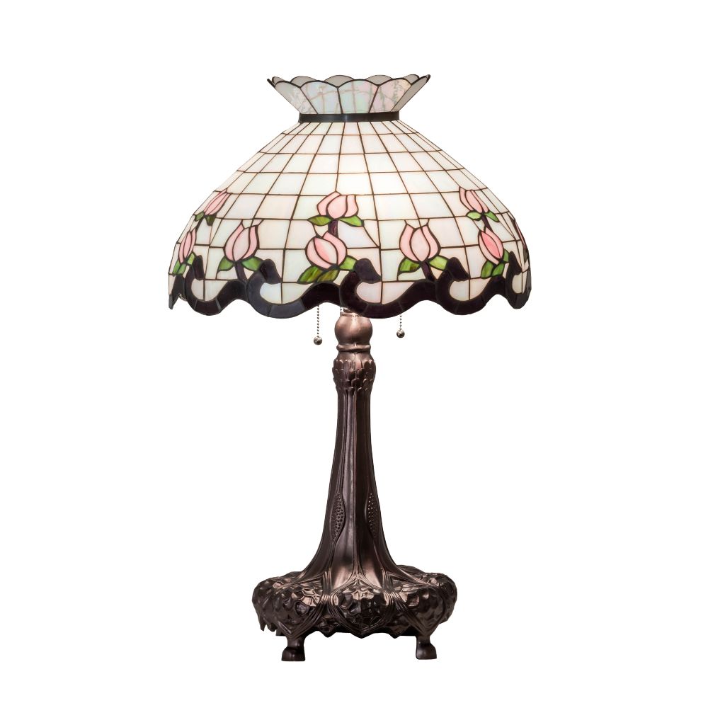 Meyda Lighting 230471 33" High Roseborder Table Lamp In Pink;white Mahogany Bronze
