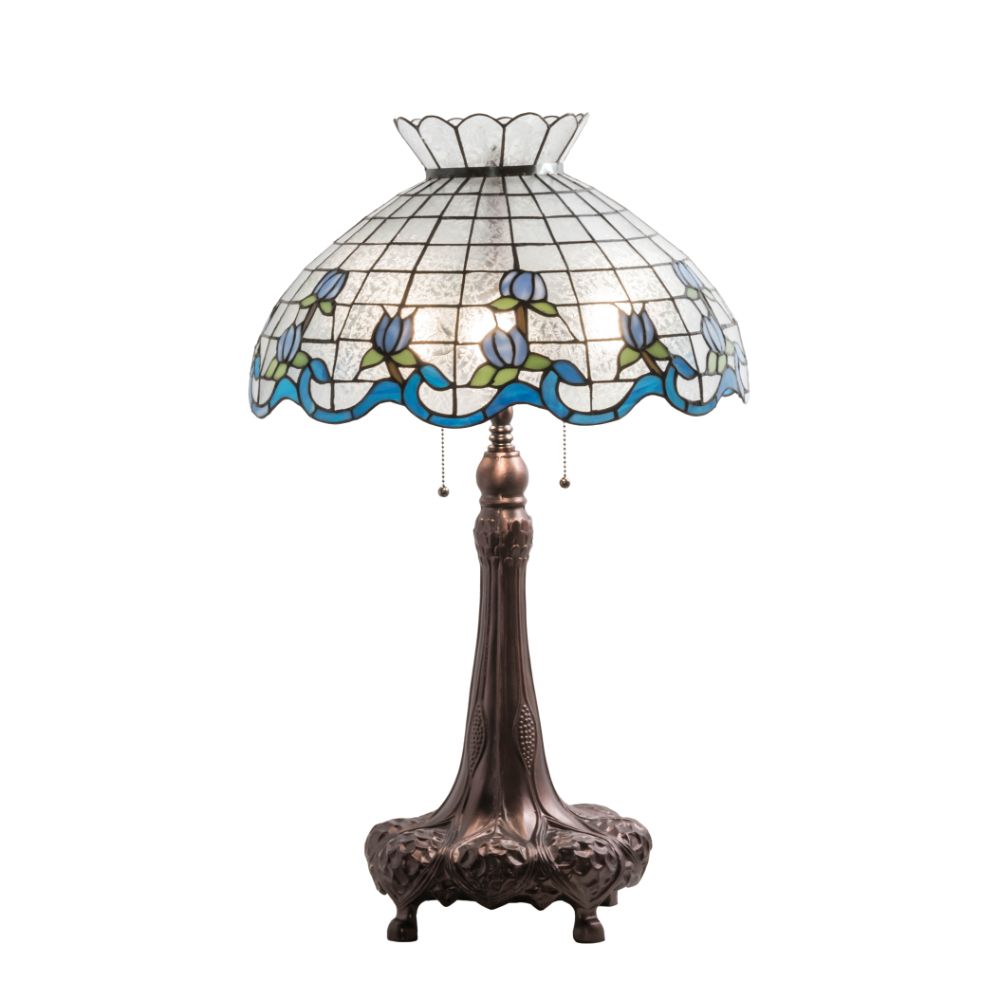 Meyda Lighting 230472 32" High Roseborder Table Lamp In Blue;clear Mahogany Bronze