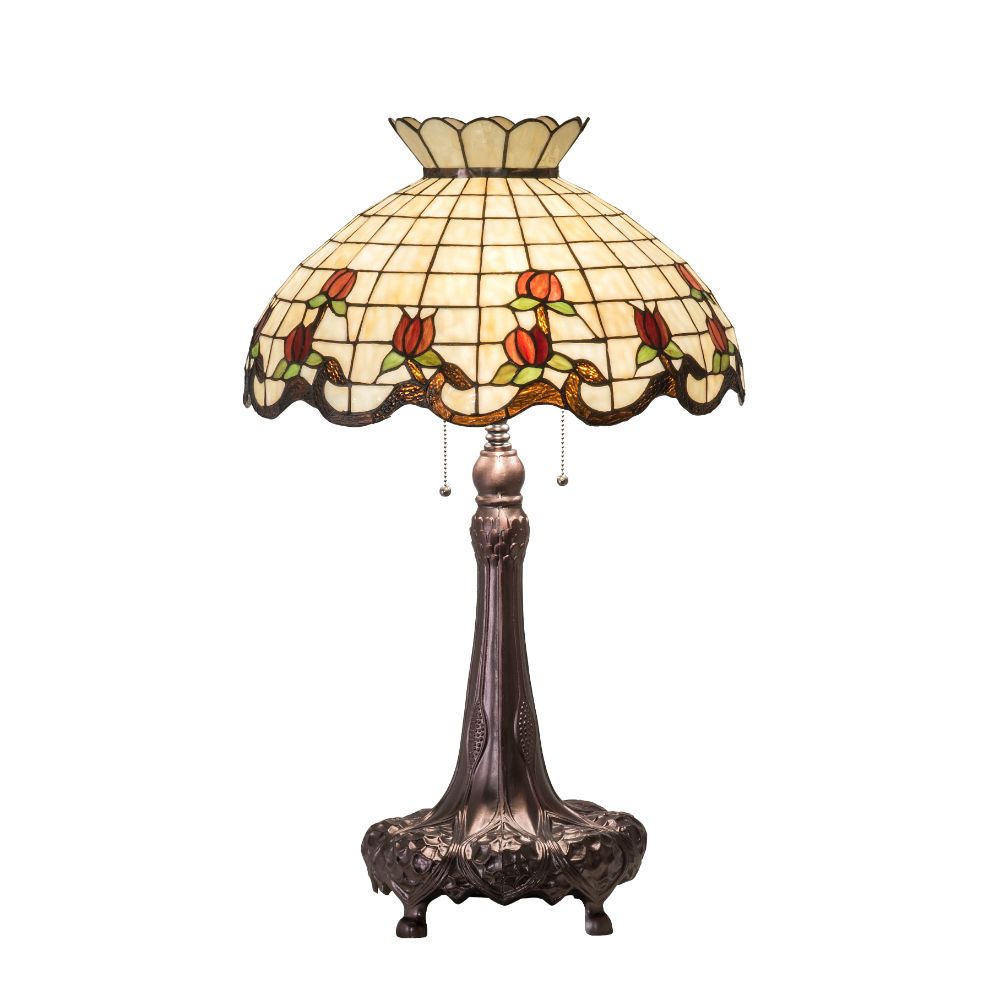 Meyda Lighting 230473 33" High Roseborder Table Lamp In Ruby;beige Mahogany Bronze