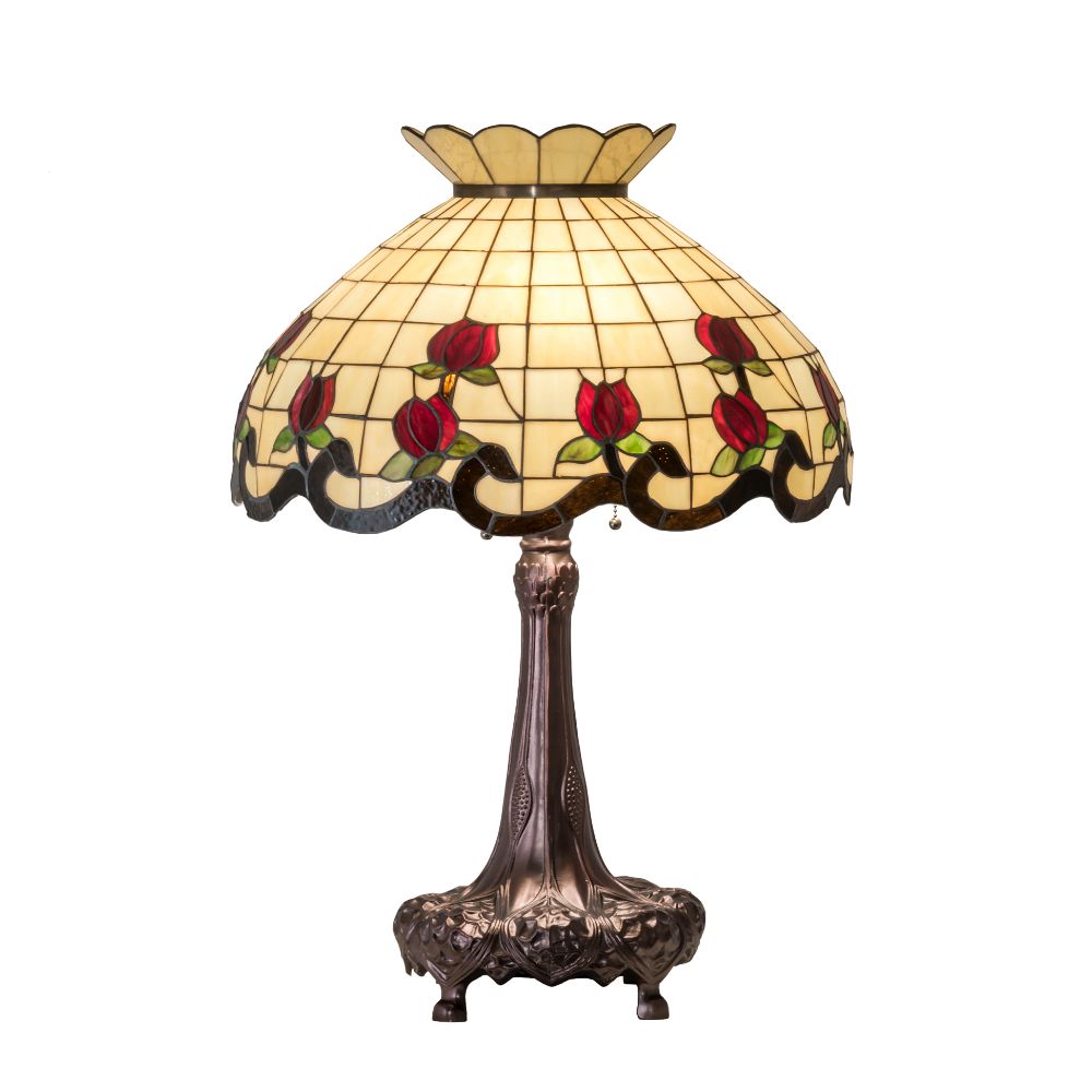 Meyda Lighting 230474 33" High Roseborder Table Lamp In Ruby;green;chocolate;beige;burgundy 