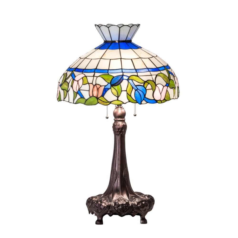 Meyda Lighting 230475 33" High Rose Vine Table Lamp In Green;blue;white Mahogany Bronze