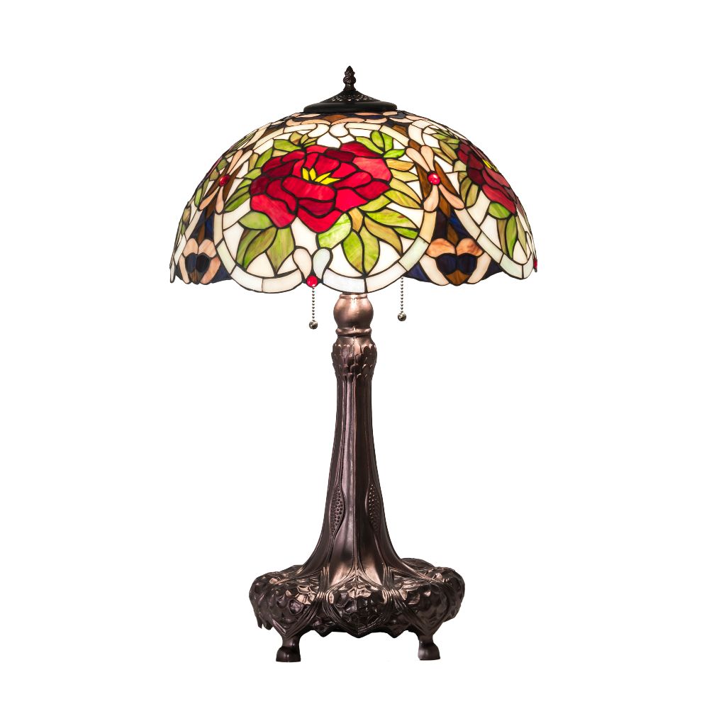 Meyda Lighting 230476 31" High Renaissance Rose Table Lamp In Ruby;pink;green Mahogany Bronze