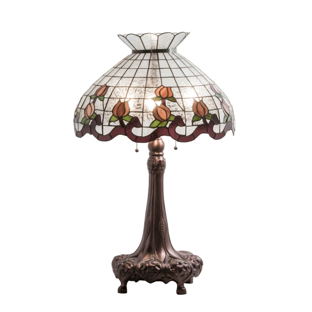 Meyda Lighting 230639 33" High Roseborder Table Lamp In Pink;clear Mahogany Bronze