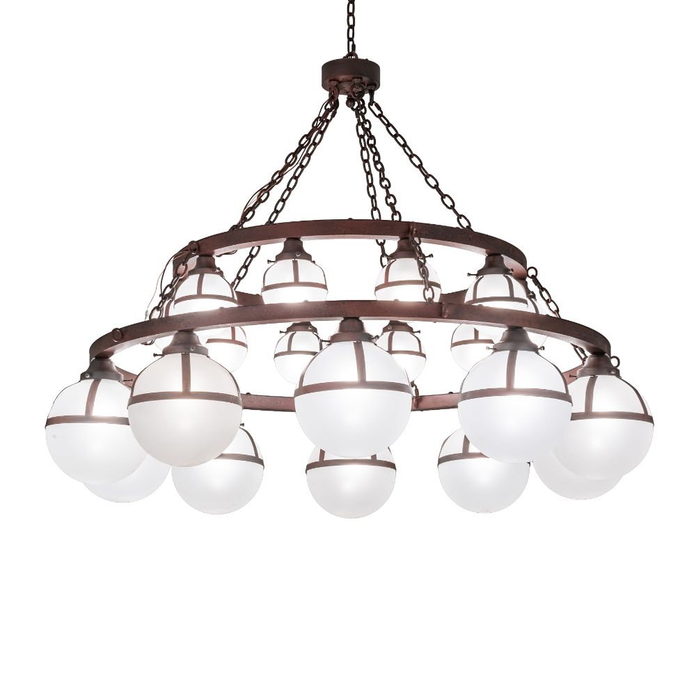 Meyda Lighting 230704 60" Wide Bola Tavern 20 Light Two Tier Chandelier In Frosted Clear(seeded) Glass Or Acrylic Rust Finish