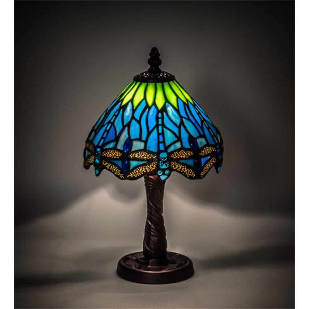 Meyda Lighting 230981 13" High Tiffany Hanginghead Dragonfly Table Lamp in MAHOGANY BRONZE