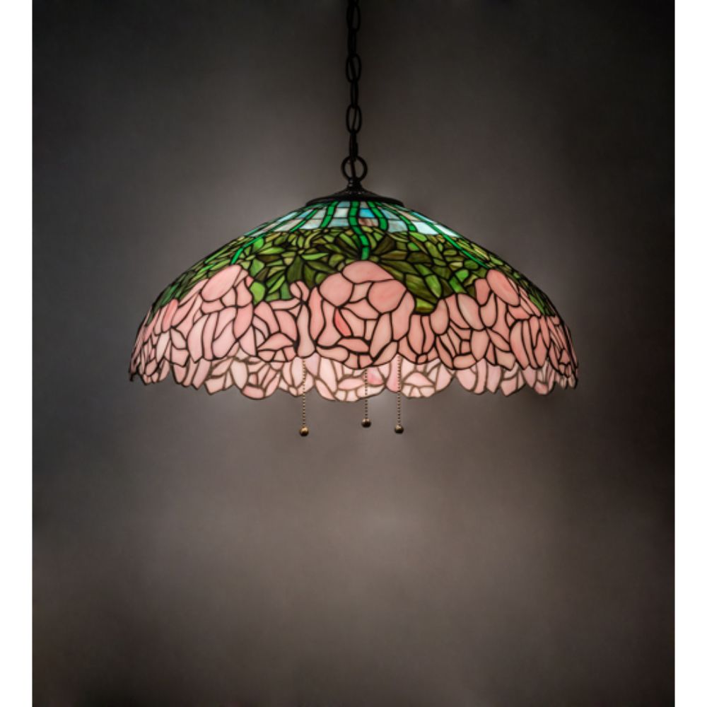 Meyda Lighting 231113 22" Wide Tiffany Cabbage Rose Pendant in MAHOGANY BRONZE
