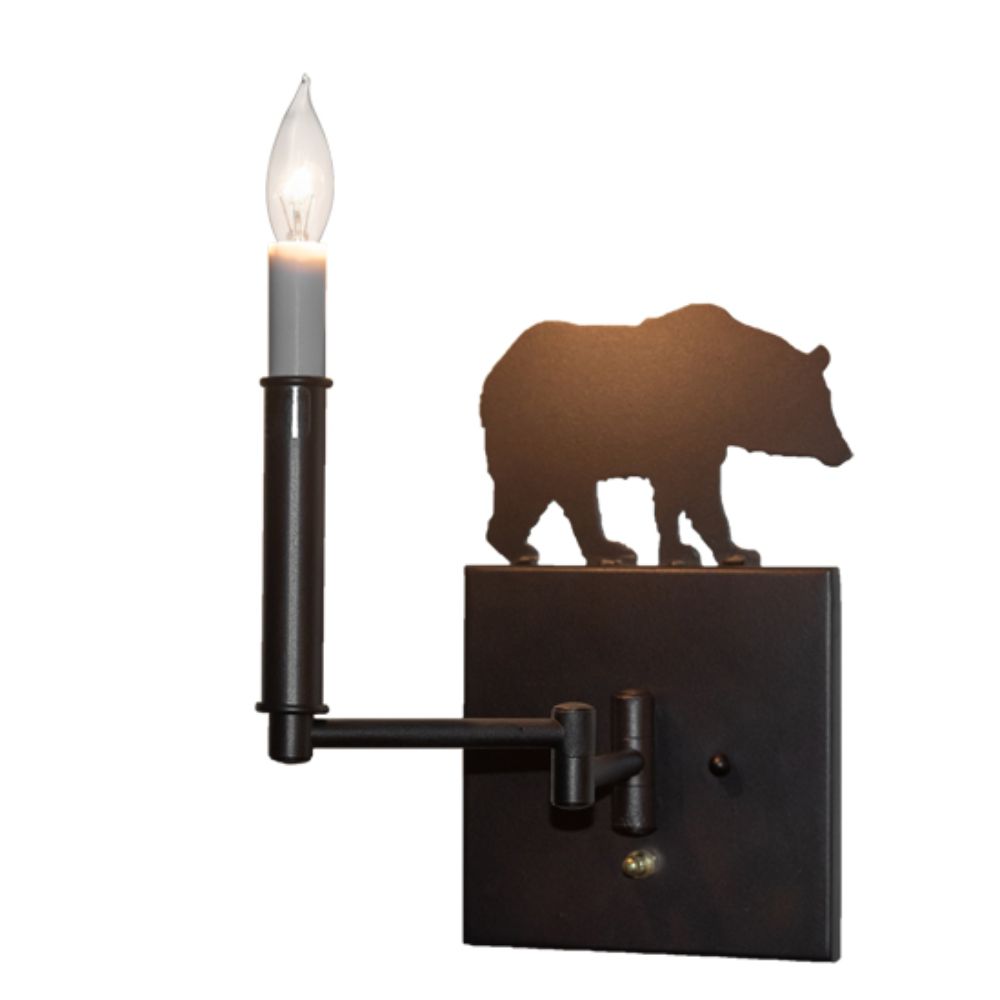 Meyda Lighting 231171 7" Wide Lone Bear Swing Arm Wall Sconce in MAHOGANY BRONZE