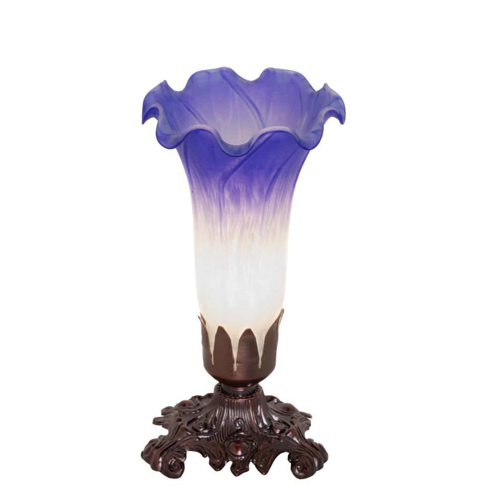 Meyda Lighting 231540 8" High Blue/White Pond Lily Victorian Mini Lamp