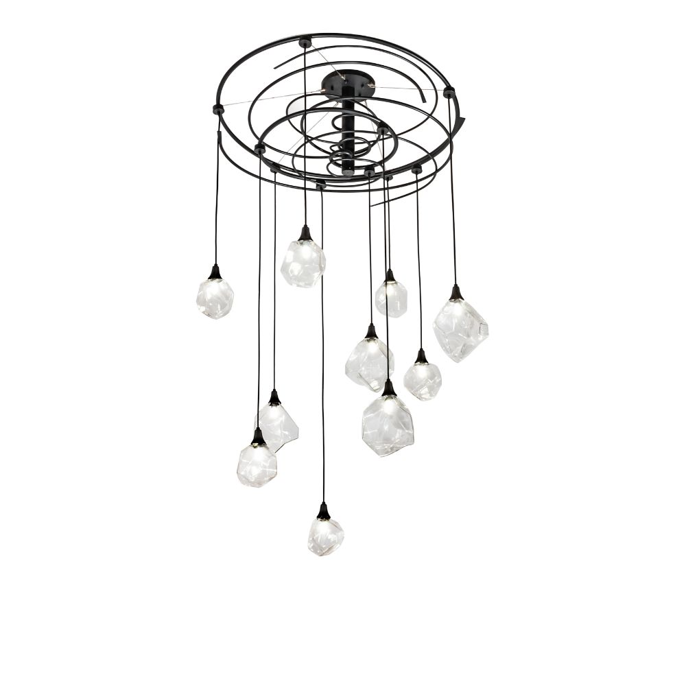 Meyda Lighting 232067 48" Wide Cyclone Cascading Pendant In Black Glass (430 Is Metal Finish);clear 