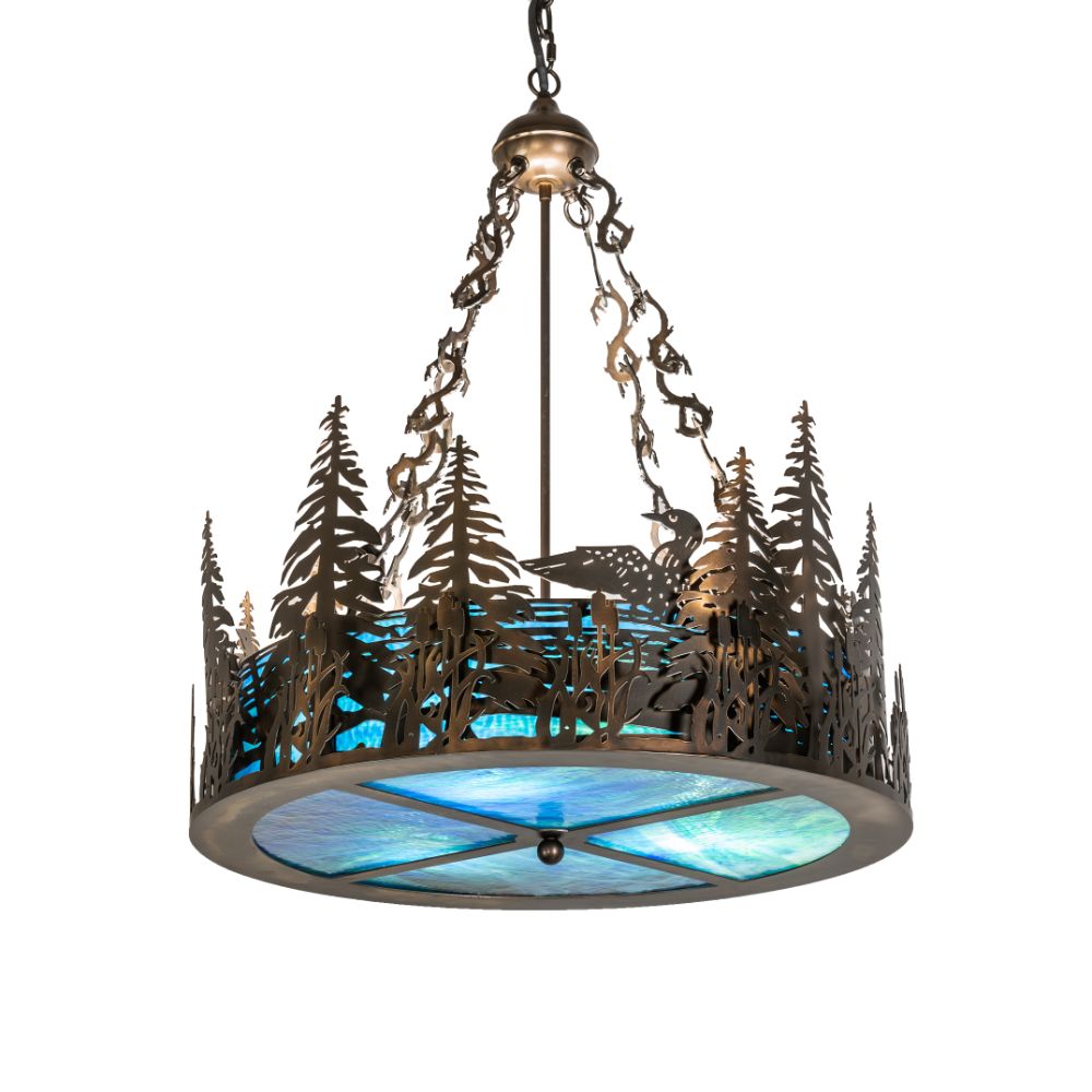 Meyda Lighting 232747 26" Wide Loon Inverted Pendant In Green;blue Antique Copper Finish