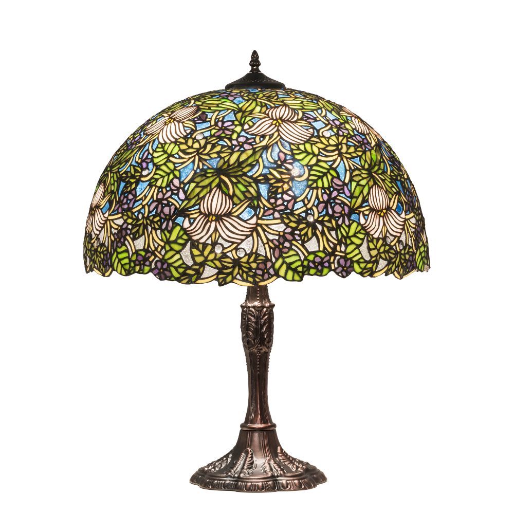 Meyda Lighting 232797 26" High Trillium & Violet Table Lamp In Green Mahogany Bronze