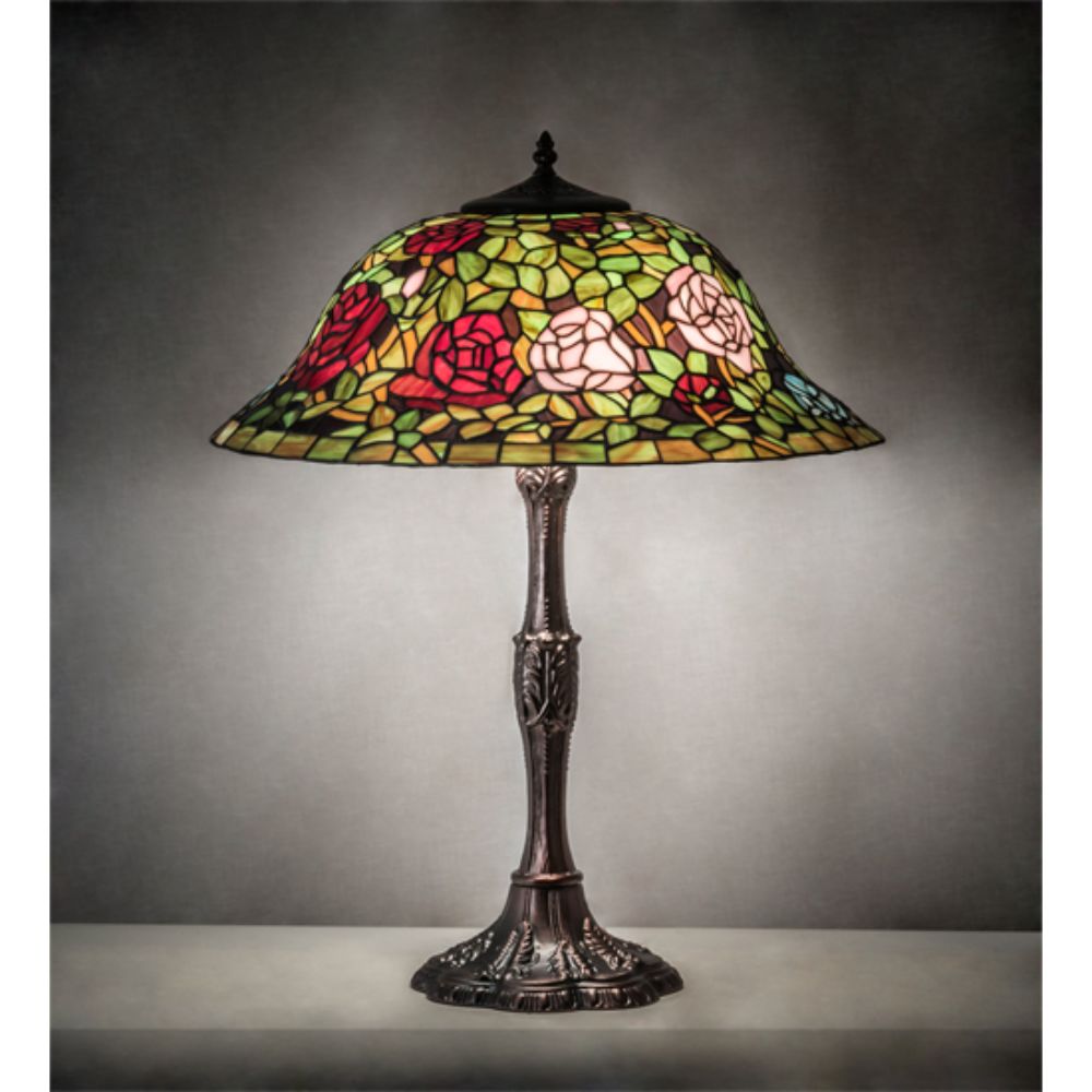 Meyda Lighting 232799 26" High Tiffany Rosebush Table Lamp in MAHOGANY BRONZE