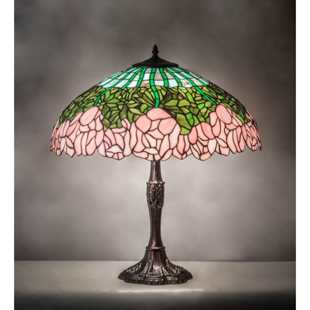 Meyda Lighting 232802 26" High Tiffany Cabbage Rose Table Lamp in MAHOGANY BRONZE