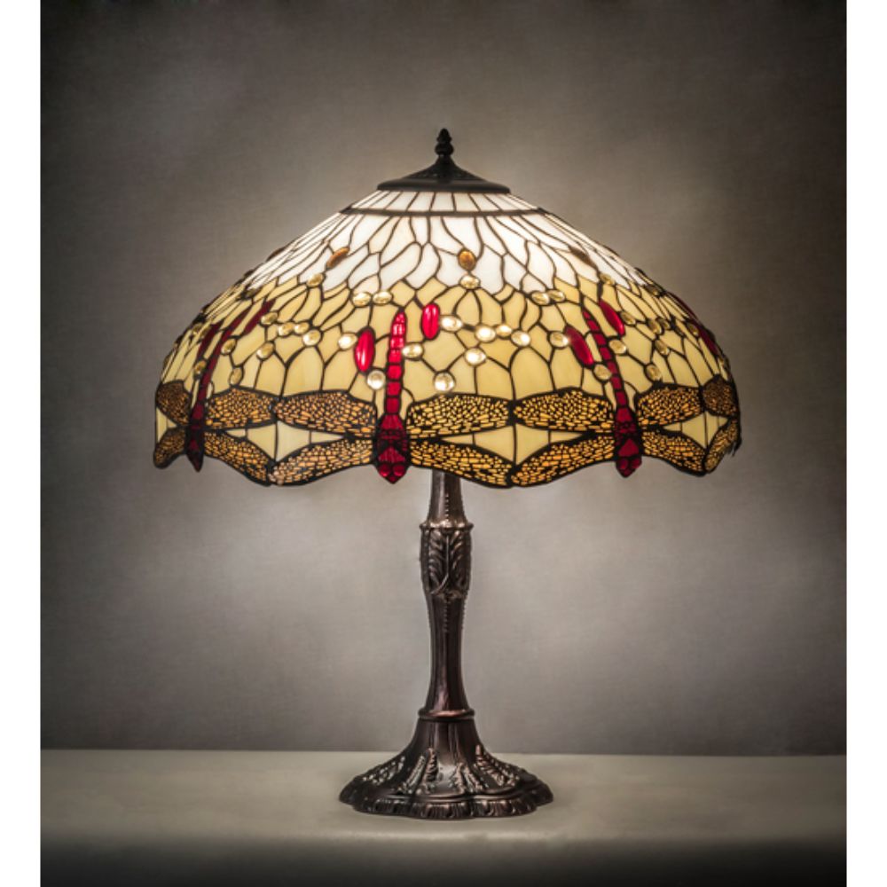 Meyda Lighting 232803 26" High Tiffany Hanginghead Dragonfly Table Lamp in MAHOGANY BRONZE