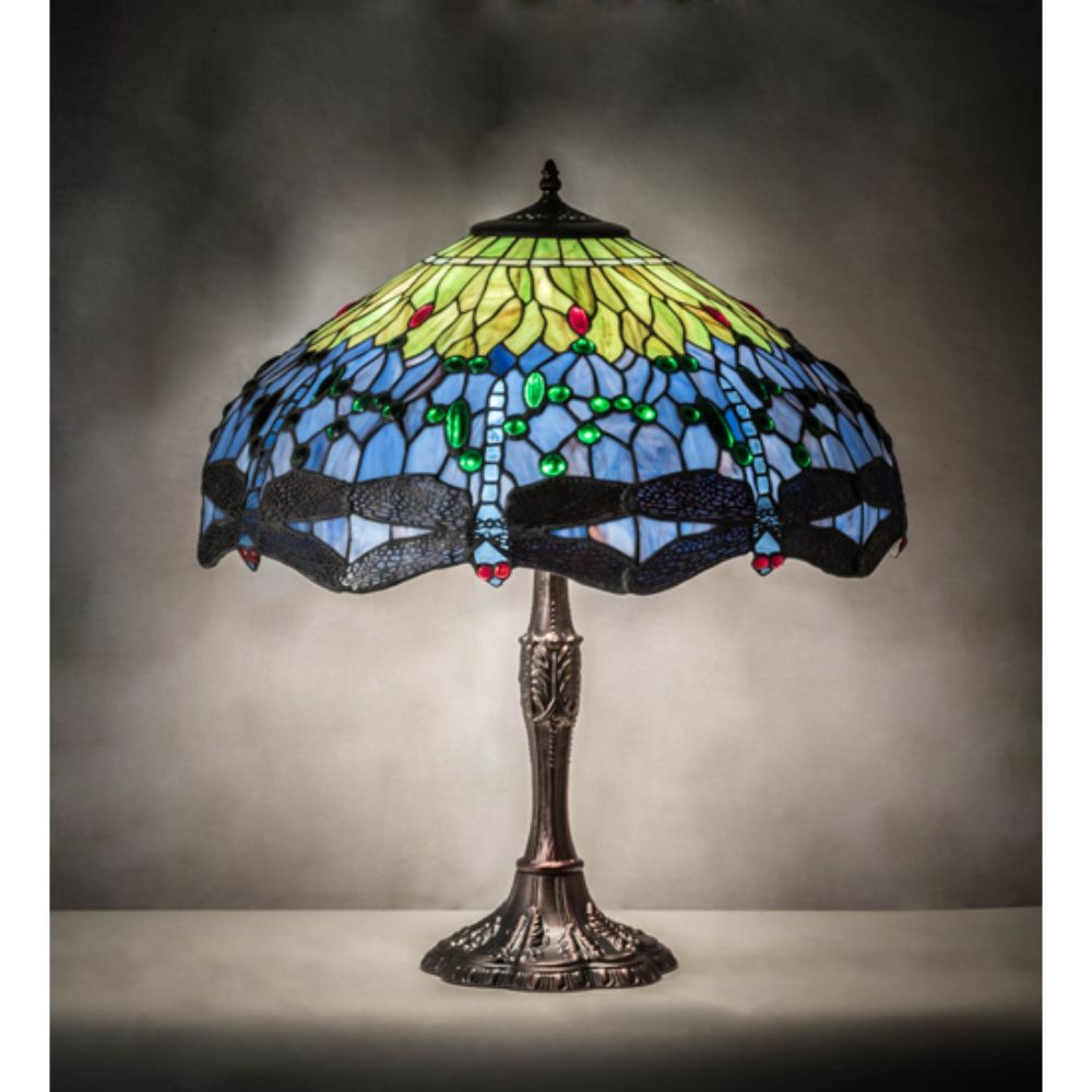 Meyda Lighting 232804 26" High Tiffany Hanginghead Dragonfly Table Lamp in MAHOGANY BRONZE
