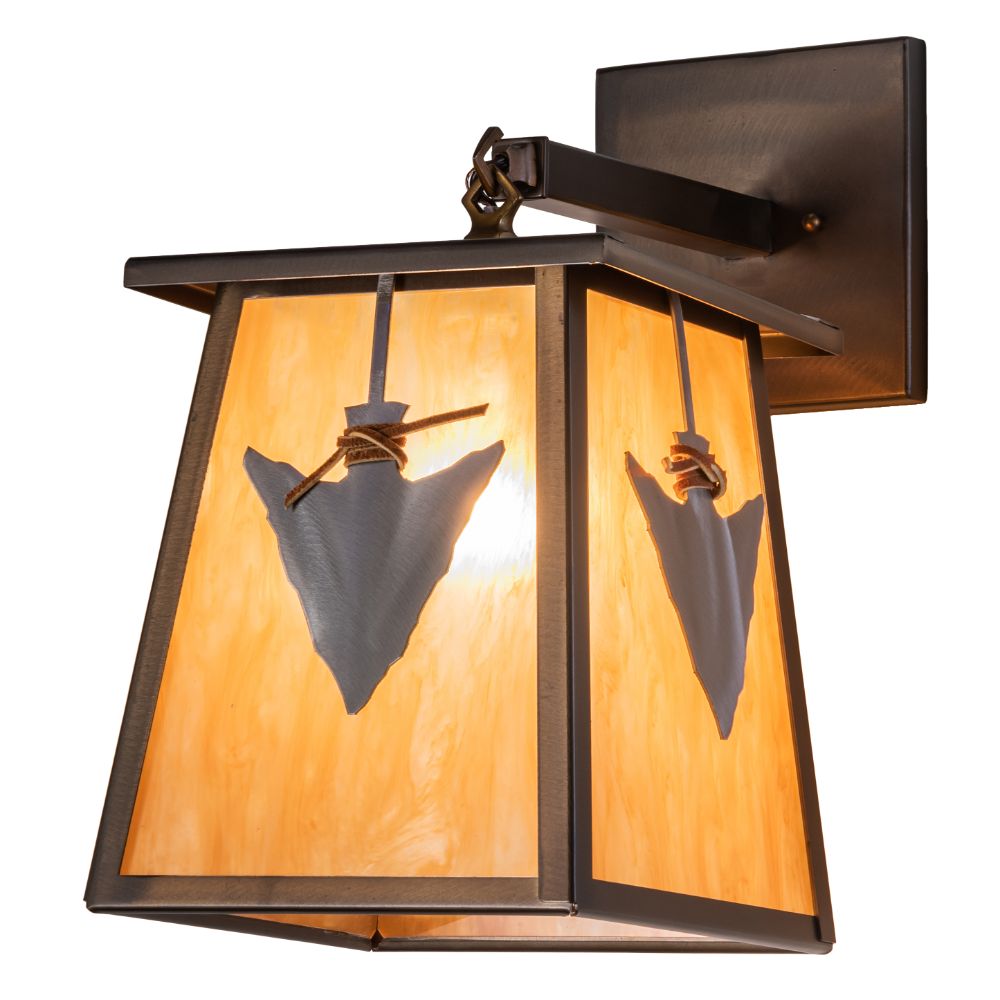 Meyda Lighting 233602 9" Wide Arrowhead Wall Sconce In Sunflower;amber Glass (not Mica) Antique Copper Finish