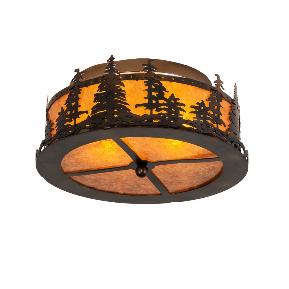 Meyda Lighting 233628 16" Wide Tall Pines Flushmount In Amber Mica Antique Copper Finish;burnished