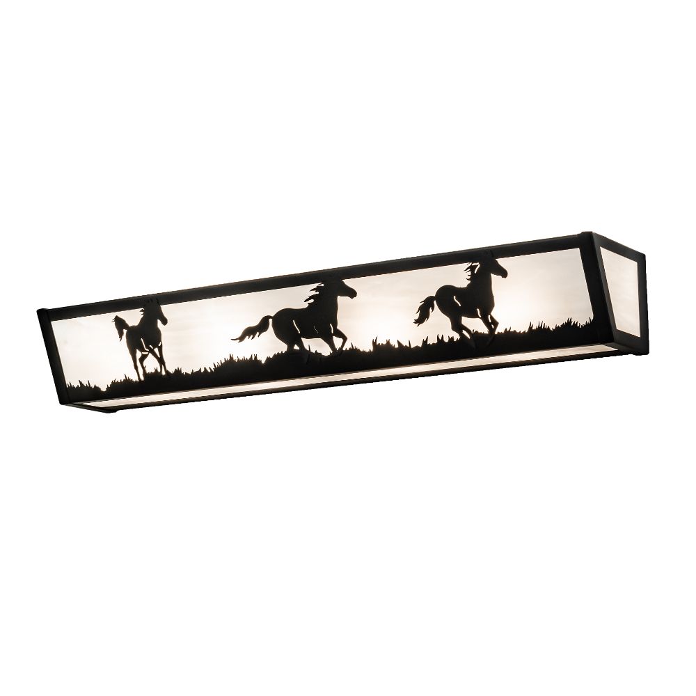 Meyda Lighting 233820 30" Wide Running Horses Vanity Light In Black Glass (430 Is Metal Finish);white 