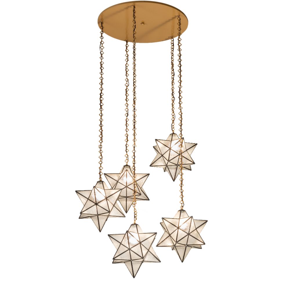 Meyda Lighting 234505 45" Wide Moravian Star 5 Light Cascading Pendant In Gold;clear Seeded Glass Or Acrylic 