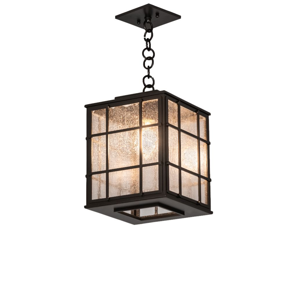 Meyda Lighting 234526 10" Square Pontrefract Lantern Mini Pendant In Clear Seeded Glass Or Acrylic Oil Rubbed Bronze