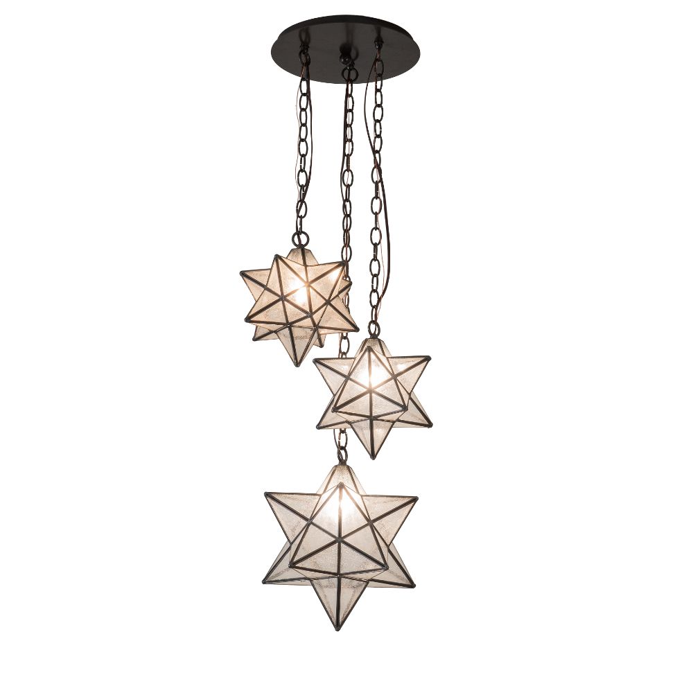 Meyda Lighting 236061 17" Wide Moravian Star 3 Light Cascading Pendant In Clear Seeded Glass Or Acrylic Timeless Bronze