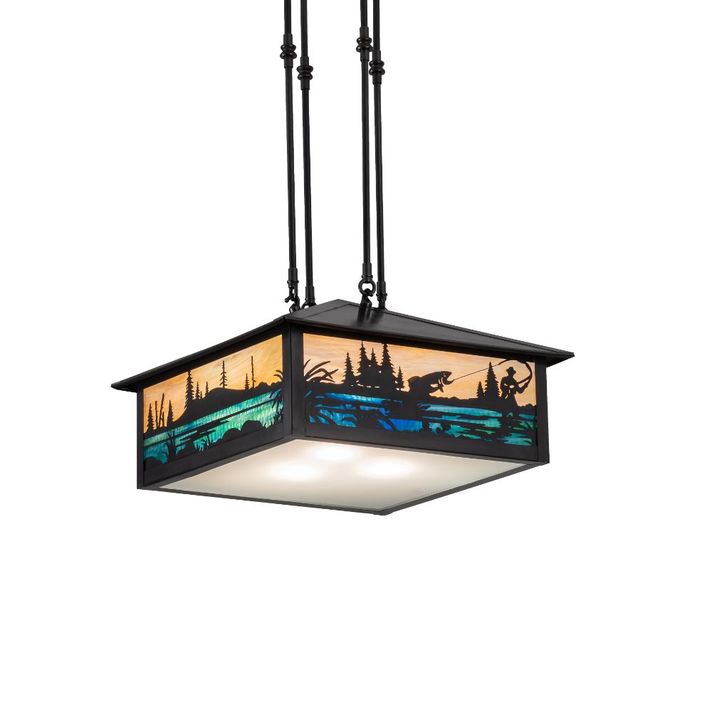 Meyda Lighting 236403 17" Square Fly Fishing Creek Pendant In Green;blue;beige;frosted Clear(seeded) Glass Or Acrylic 
