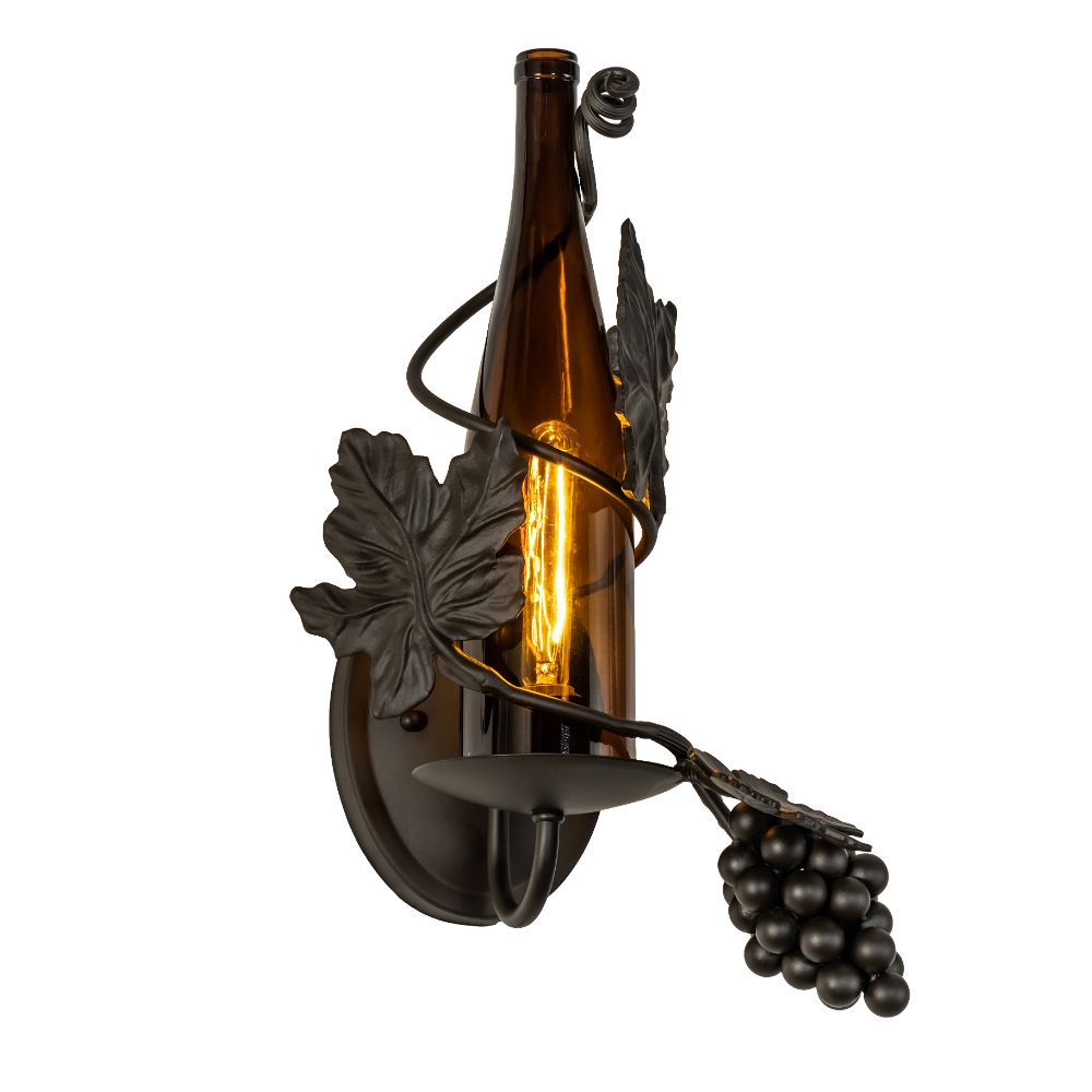 Meyda Lighting 236550 9" Wide Tuscan Vineyard Wine Bottle Wall Sconce In Amber Glass (not Mica) Oil Rubbed Bronze