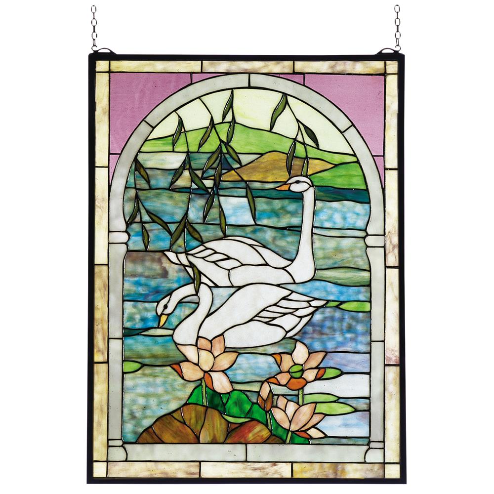 Meyda Tiffany Lighting 23868 22"W X 30"H Swans Stained Glass Window