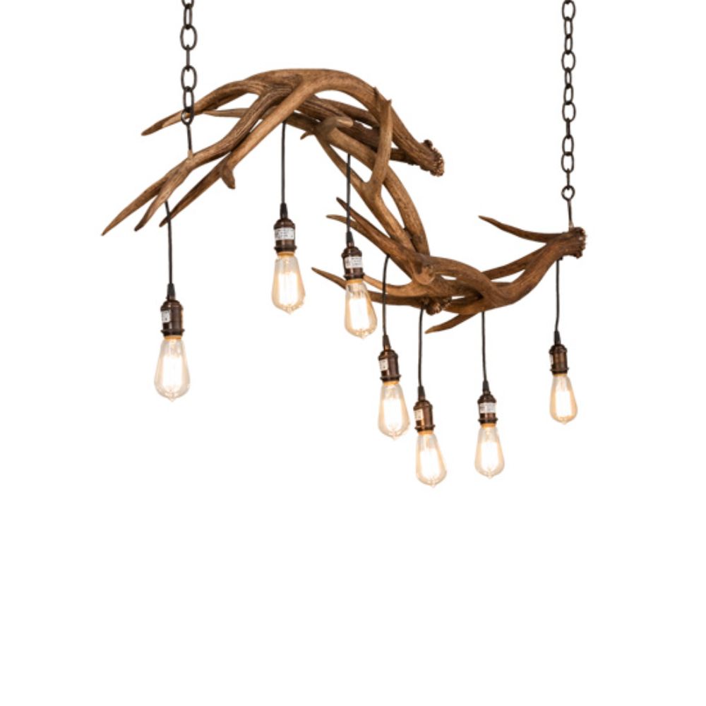 Meyda Lighting 238960 52" Long Antlers 8 Light Oblong Chandelier in Antique Copper Finish
