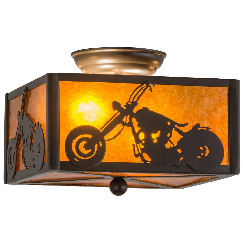 Meyda Tiffany Lighting 23987 2 Light Motorcycle Flush Mount Ceiling Light, Timeless Bronze