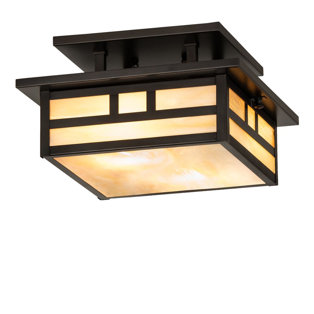 Meyda Lighting 242391 12" Square Hyde Park Double Bar Mission Flushmount in Craftsman Brown Finish