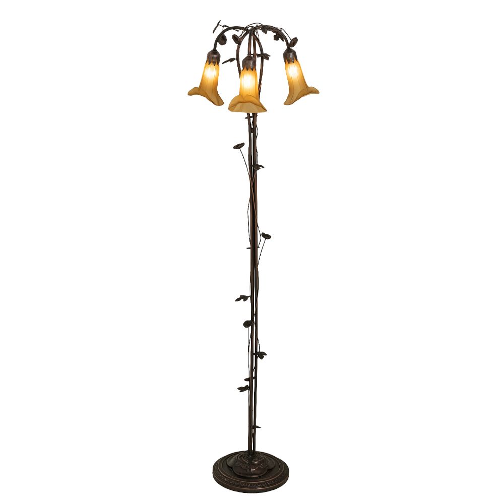 Meyda Lighting 243615 58" High Amber Tiffany Pond Lily 3 Light Floor Lamp in Mahogany Bronze
