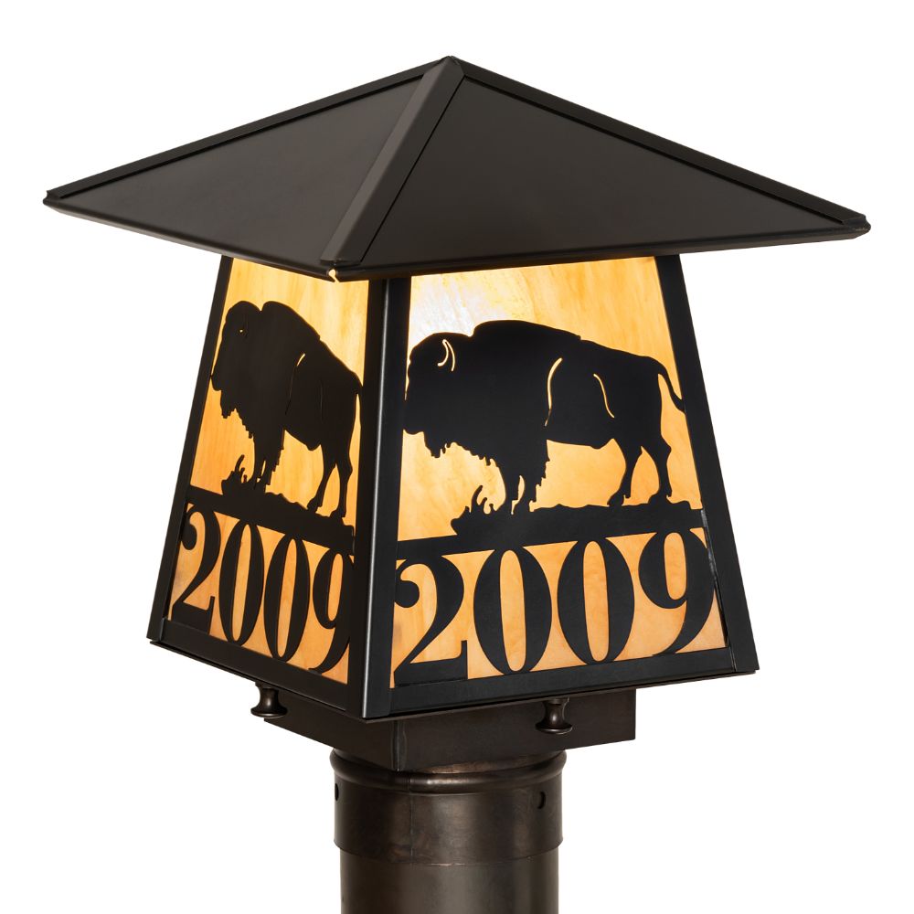 Meyda Lighting 244369 8" Square Personalized Buffalo Post Mount in Craftsman Brown Finish