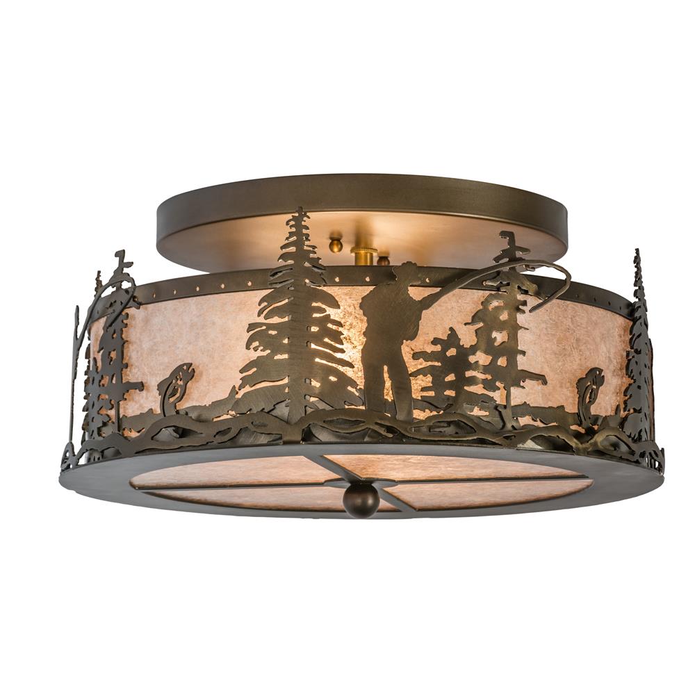 Meyda Tiffany Lighting 24468 2 Light Fisherman Dusk Flush Mount Ceiling Light, Antique Copper