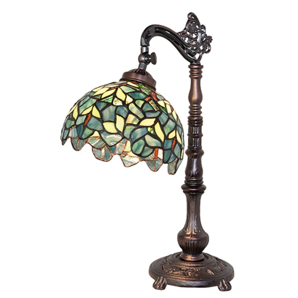 Meyda Lighting 244783 20" High Nightfall Wisteria Bridge Arm Table Lamp in Mahogany Bronze