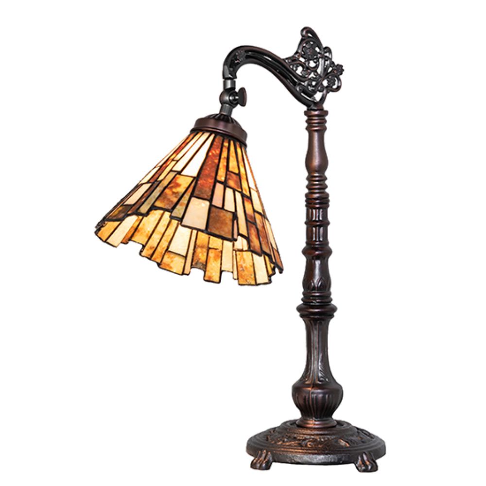 Meyda Lighting 244785 20" High Delta Jadestone Bridge Arm Table Lamp in Mahogany Bronze