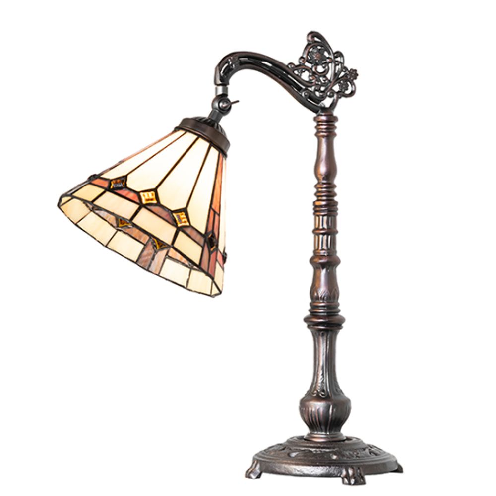 Meyda Lighting 244793 20" High Belvidere Bridge Arm Table Lamp in Mahogany Bronze