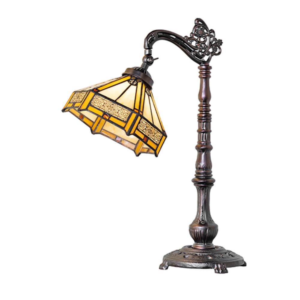Meyda Lighting 244796 20" High Peaches Bridge Arm Table Lamp in Mahogany Bronze