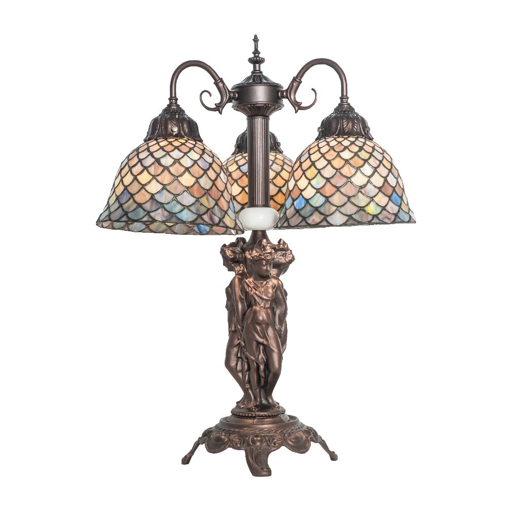 Meyda Lighting 245479 23" High Tiffany Fishscale 3 Light Table Lamp