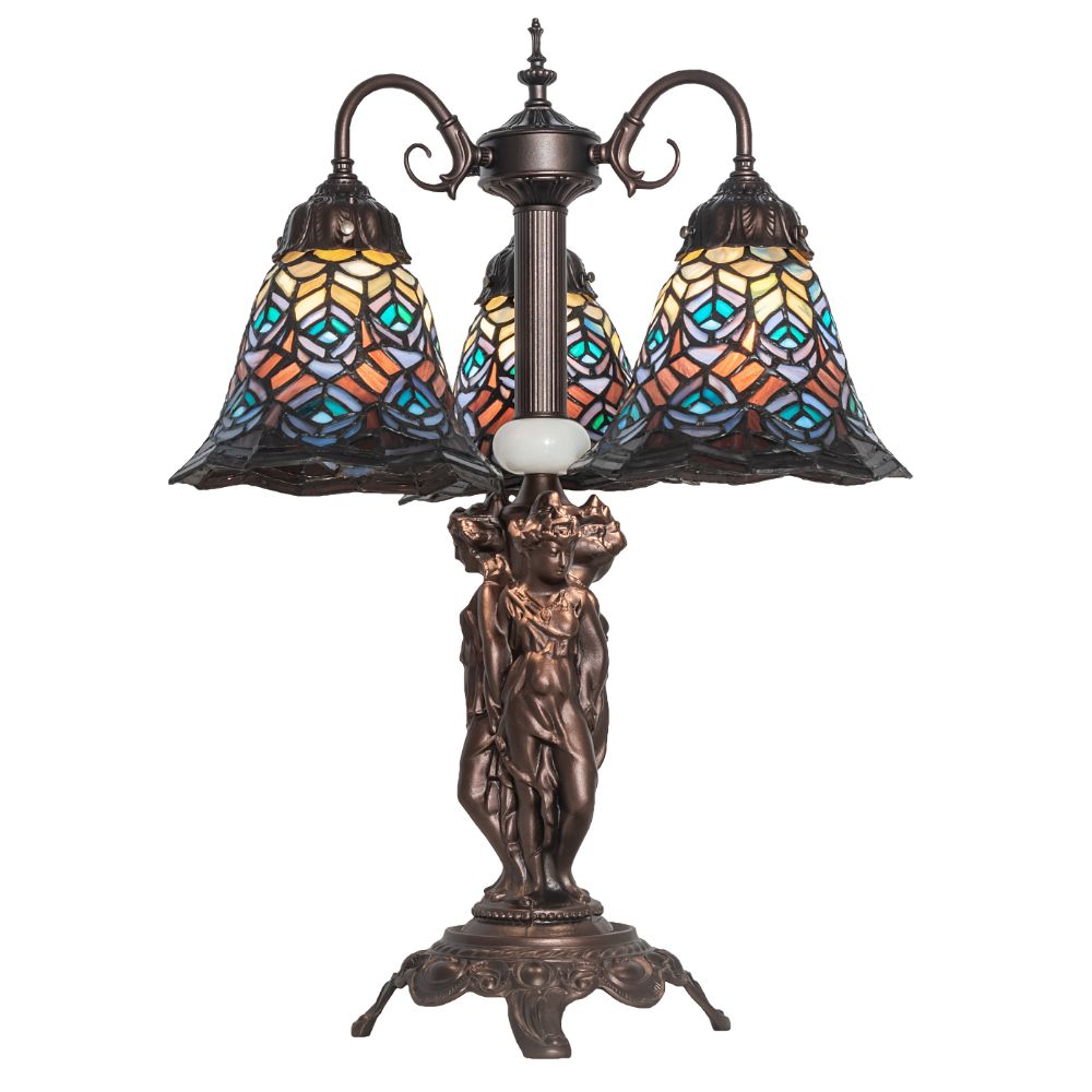 Meyda Lighting 245482 23" High Tiffany Peacock Feather 3 Light Table Lamp