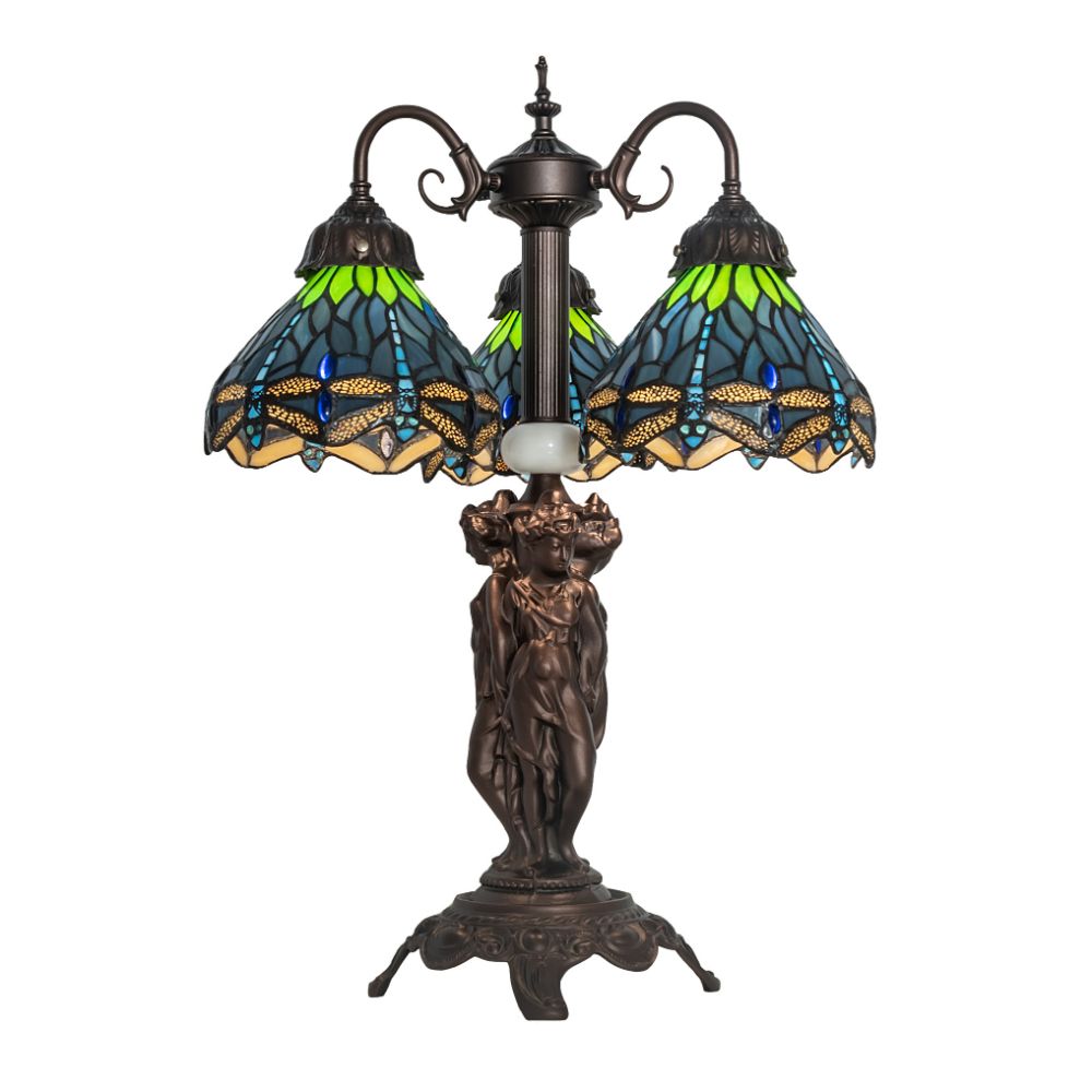 Meyda Lighting 245483 23" High Tiffany Hanginghead Dragonfly 3 Light Table Lamp