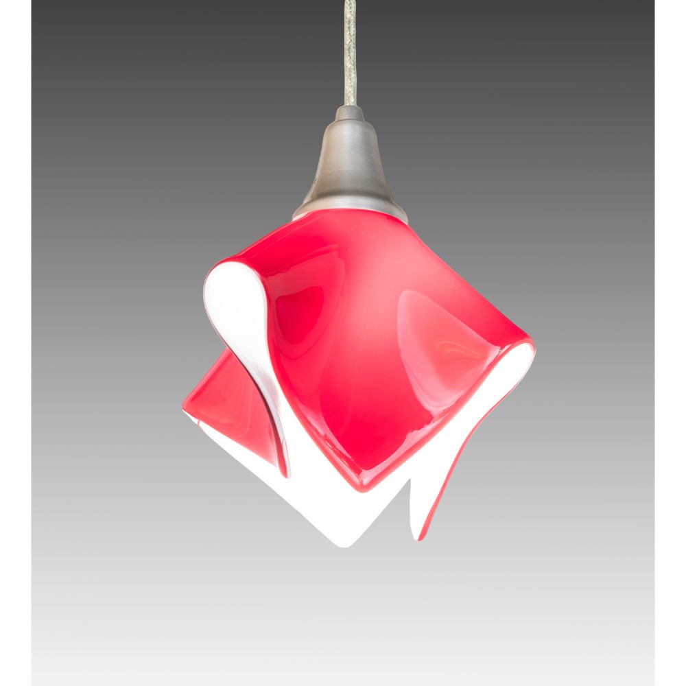 Meyda Lighting 247185 8" Wide Handkerchief Red Opal Pendant in Brushed Nickel