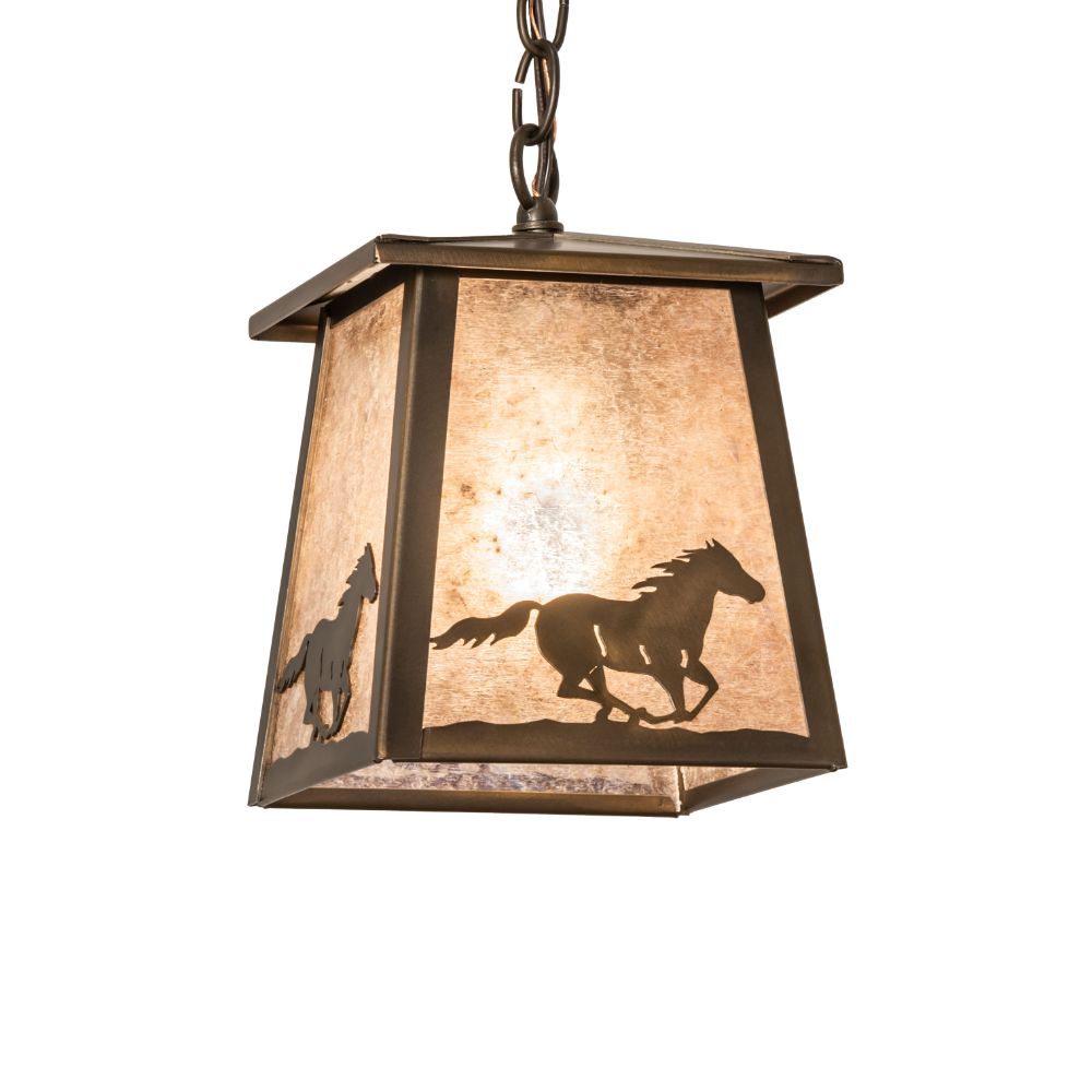 Meyda Lighting 247428 7" Square Running Horses Pendant in Antique Copper Finish