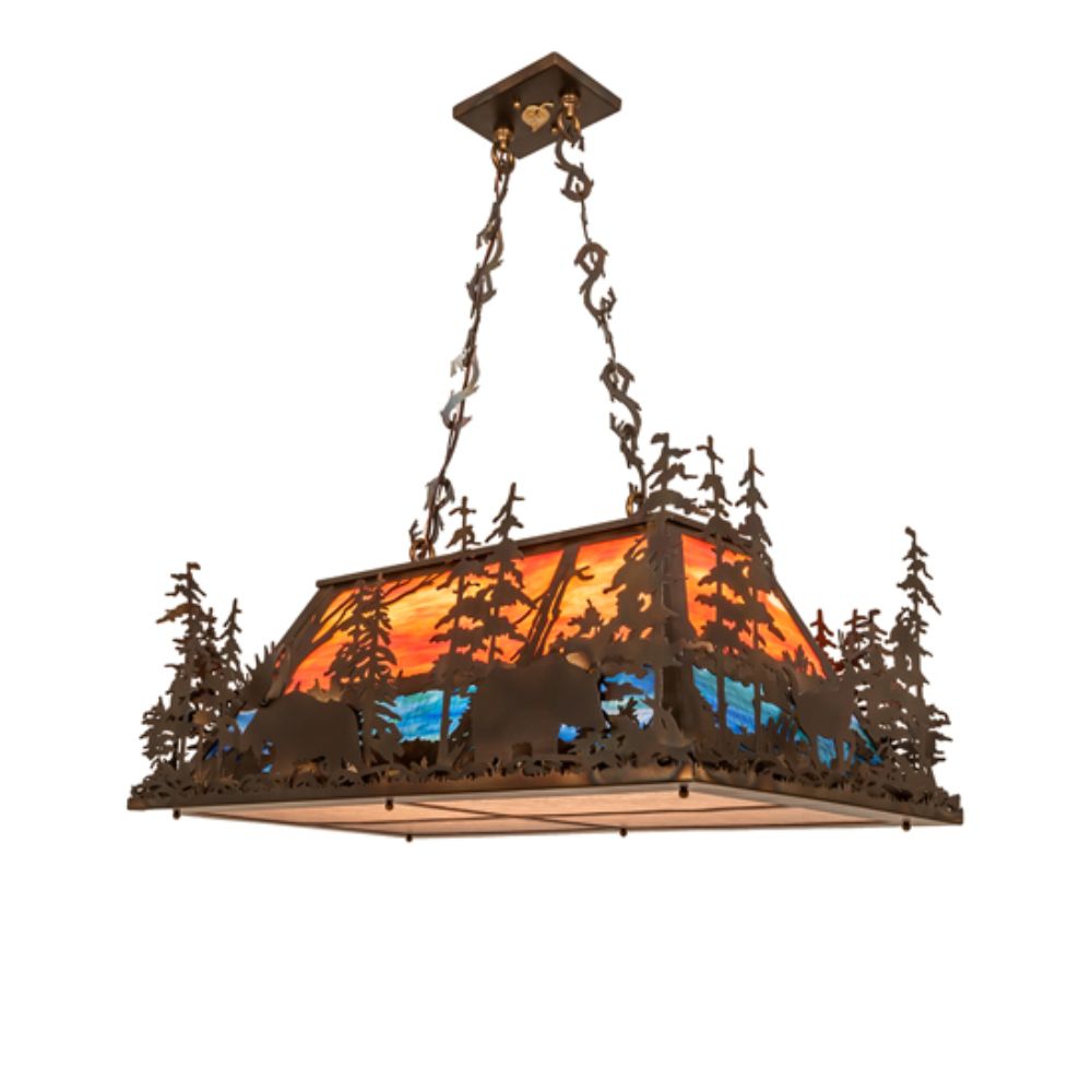 Meyda Lighting 247796 36" Long Moose Through the Trees Oblong Pendant in Antique Copper Finish;burnished