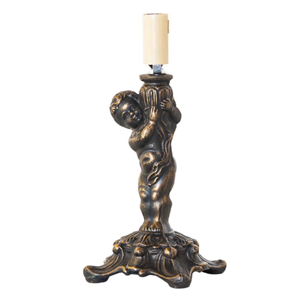 Meyda Lighting 249128 7" High Cherub Mini Lamp in Antique Brass