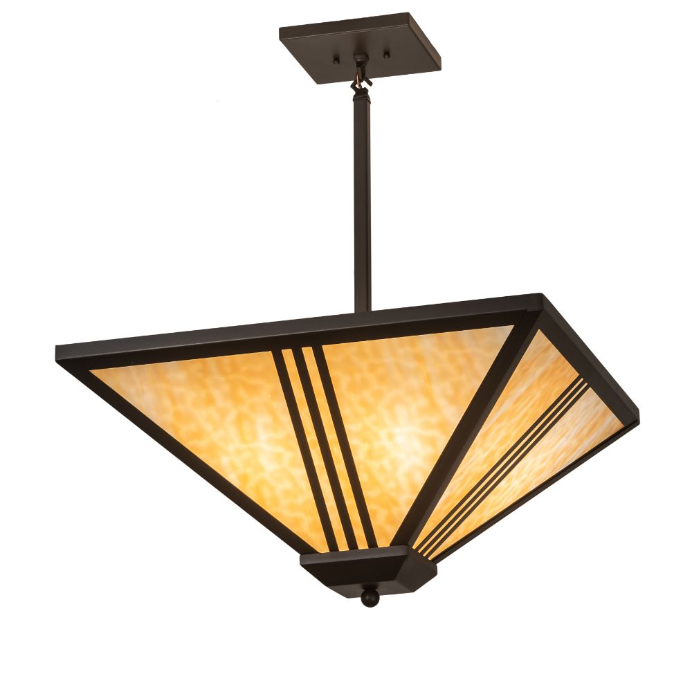 Meyda Lighting 249443 24" Square Tres Lineas Mission Inverted Pendant in Wrought Iron