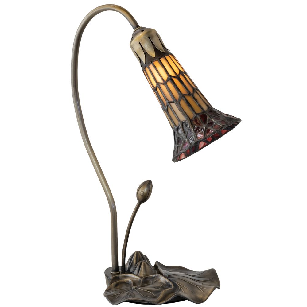 Meyda Lighting 251566 16" High Stained Glass Pond Lily Accent Lamp in Antique Copper Finish