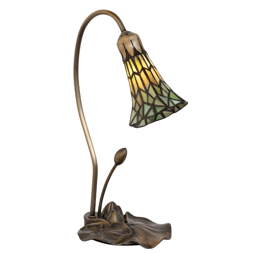 Meyda Lighting 251568 16" High Stained Glass Pond Lily Accent Lamp in Antique Copper Finish