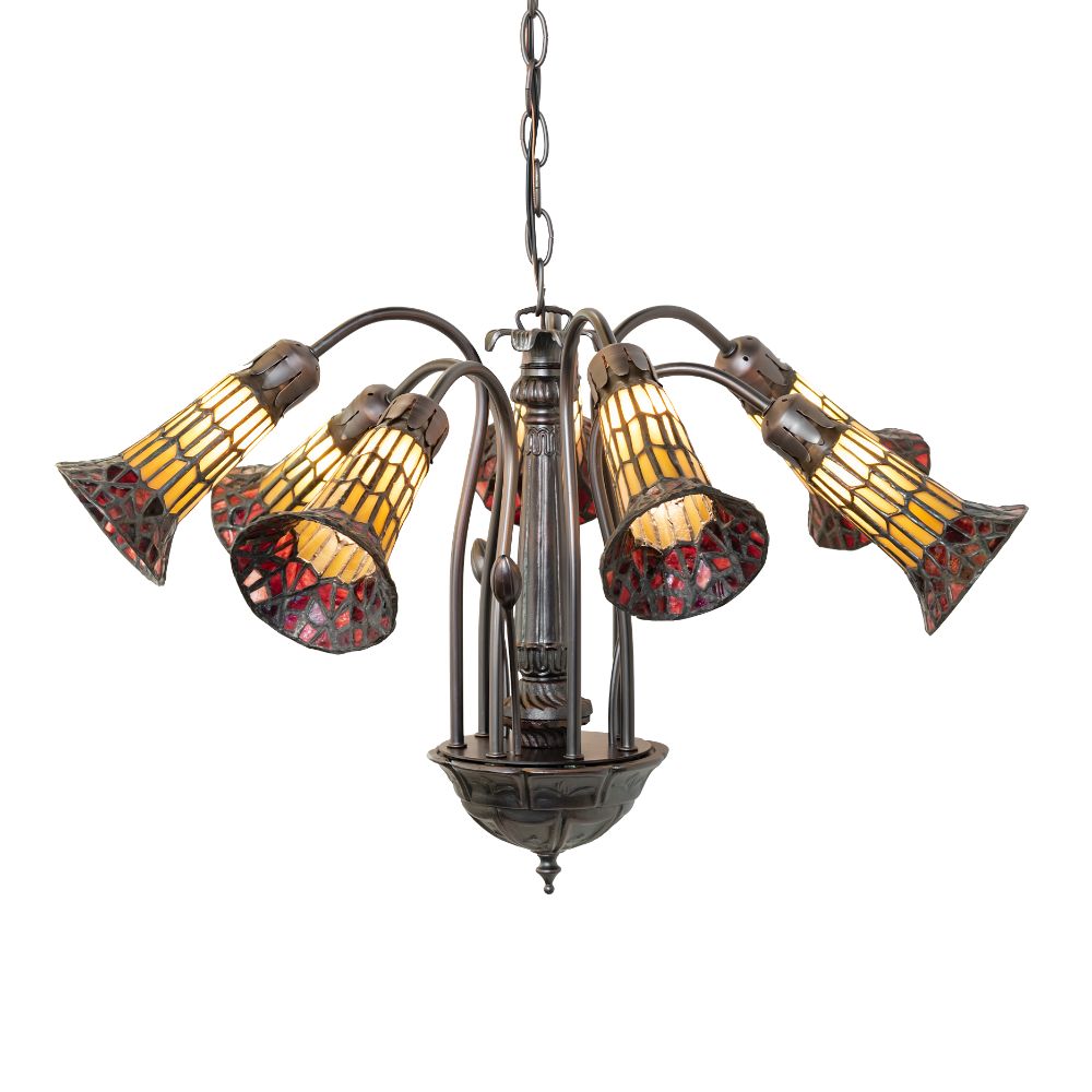 Meyda Lighting 251574 24" Wide Stained Glass Pond Lily 12 Light Chandelier in Mahogany Bronze
